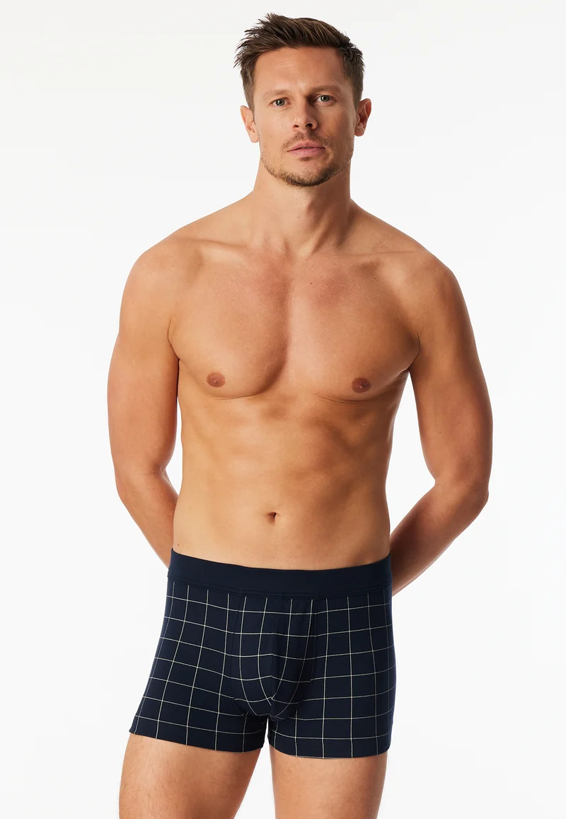 Enge Boxershorts Dunkelblau kariert - Fine Interlock