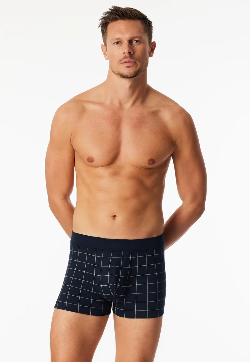 Enge Boxershorts Dunkelblau kariert - Fine Interlock
