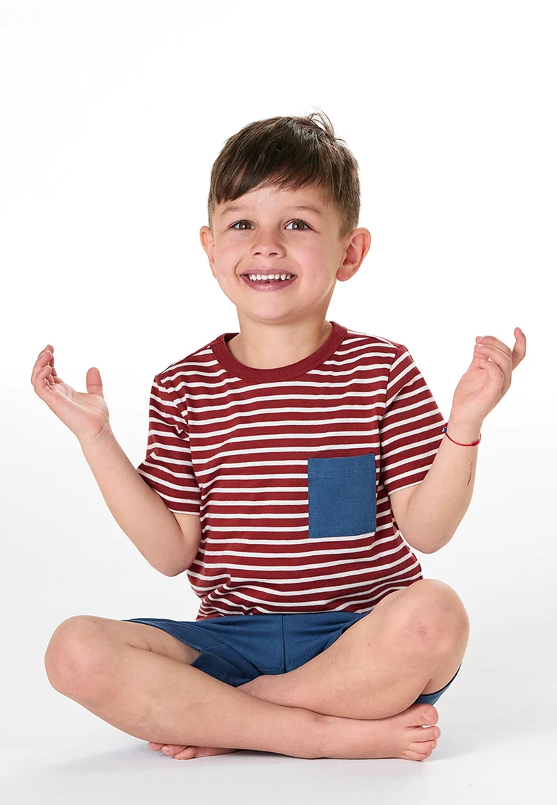 Schlafanzug kurz Rot/Blau gestreift - Kids Nightwear