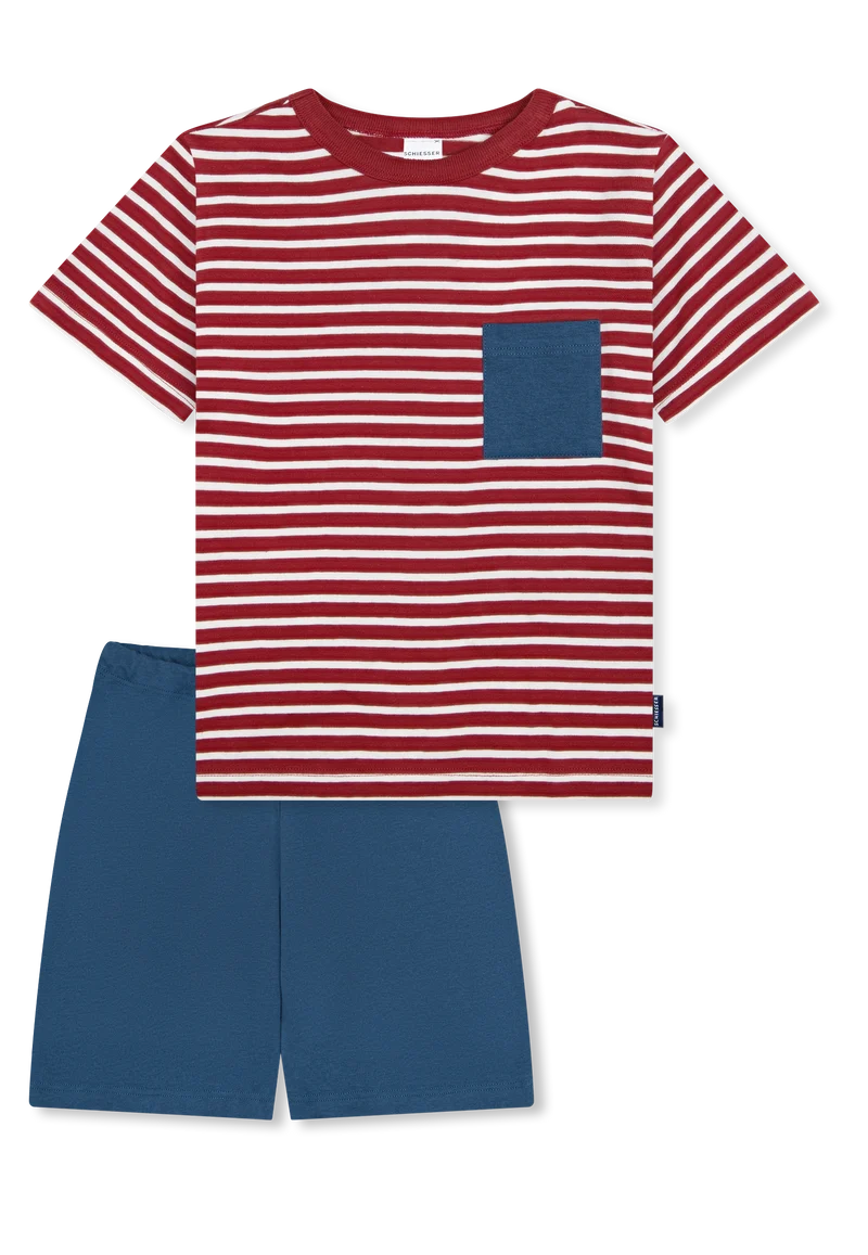 Schlafanzug kurz Rot/Blau gestreift - Kids Nightwear
