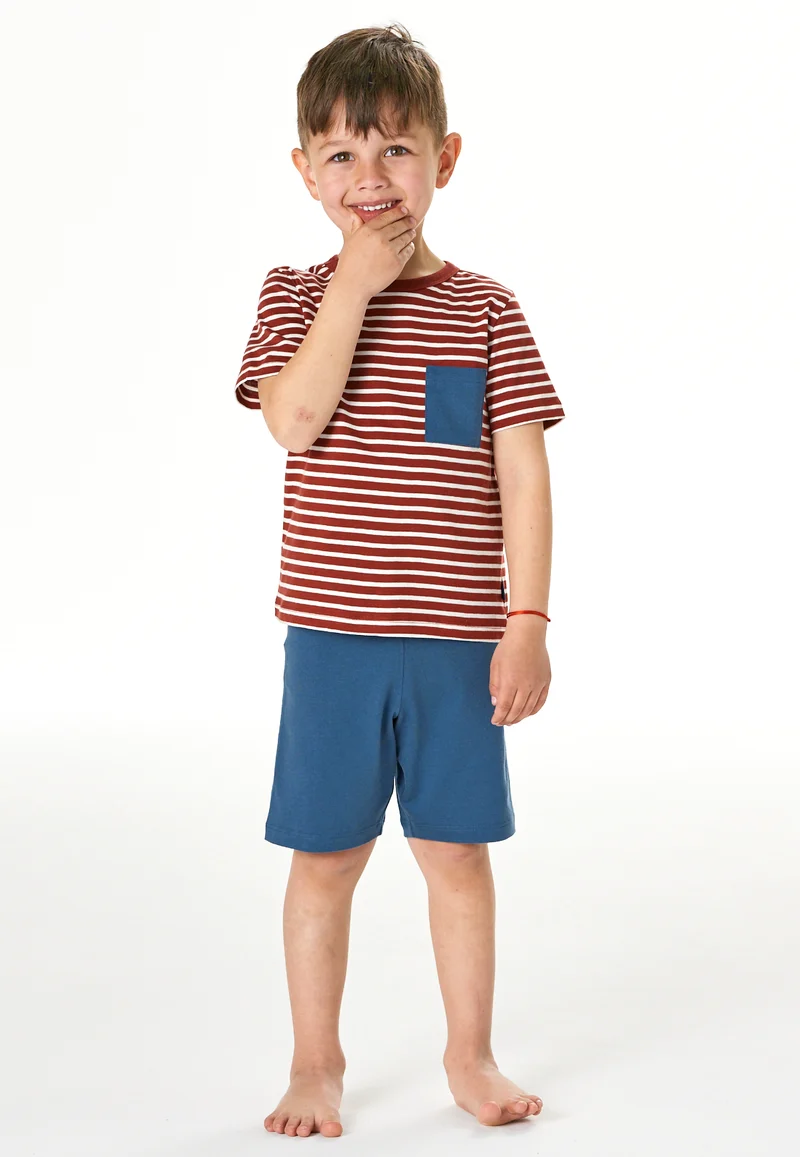 Schlafanzug kurz Rot/Blau gestreift - Kids Nightwear