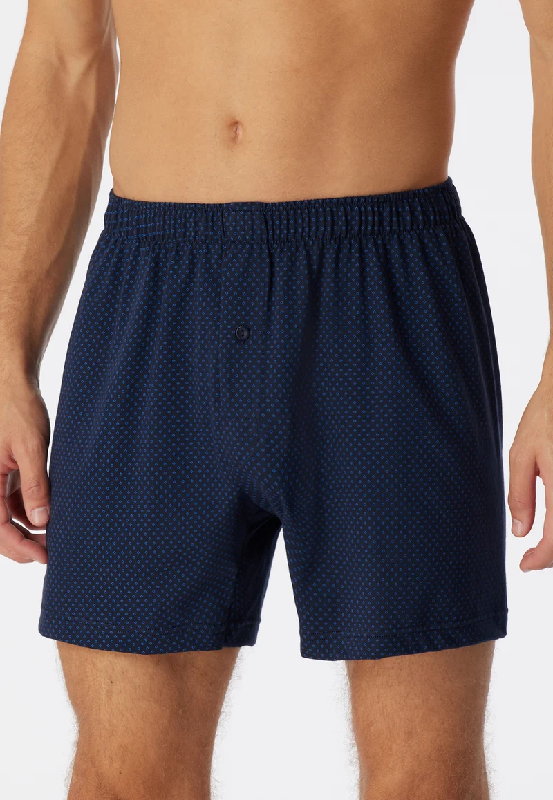 Boxershorts mit Knopfleiste Dunkelblau gemustert - Cotton Casuals