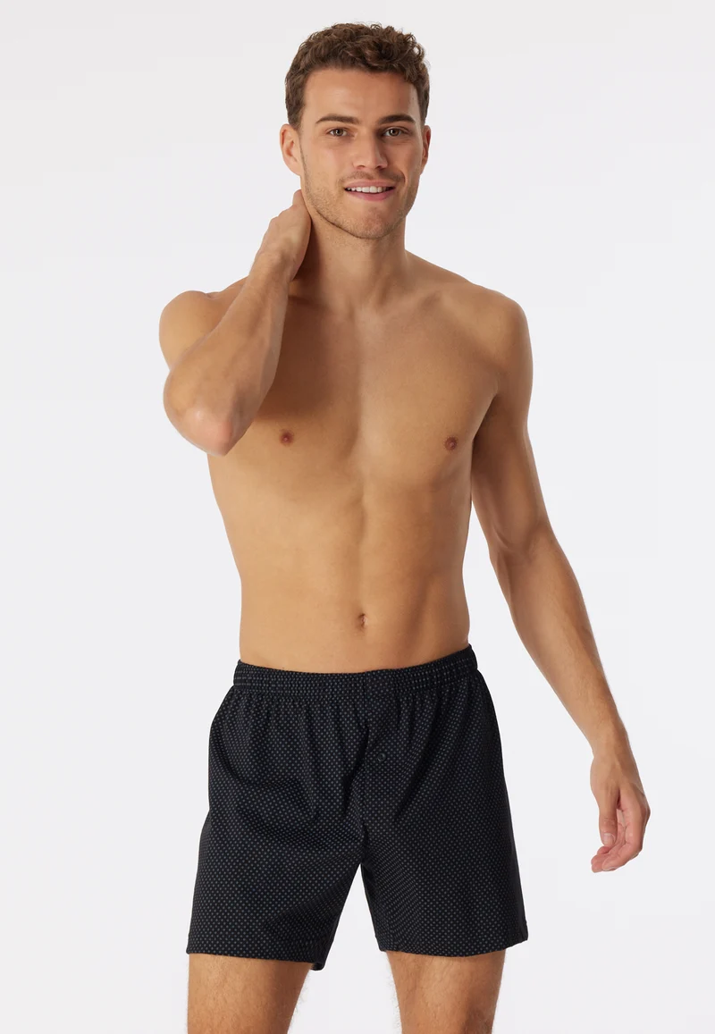 Boxershorts mit Knopfleiste Schwarz gemustert - Cotton Casuals