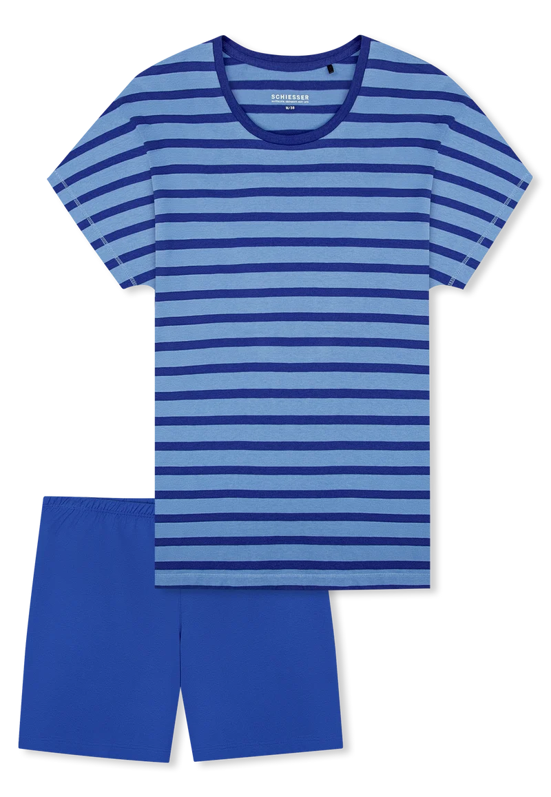 Schlafanzug kurz Blau gestreift - Casual Essentials