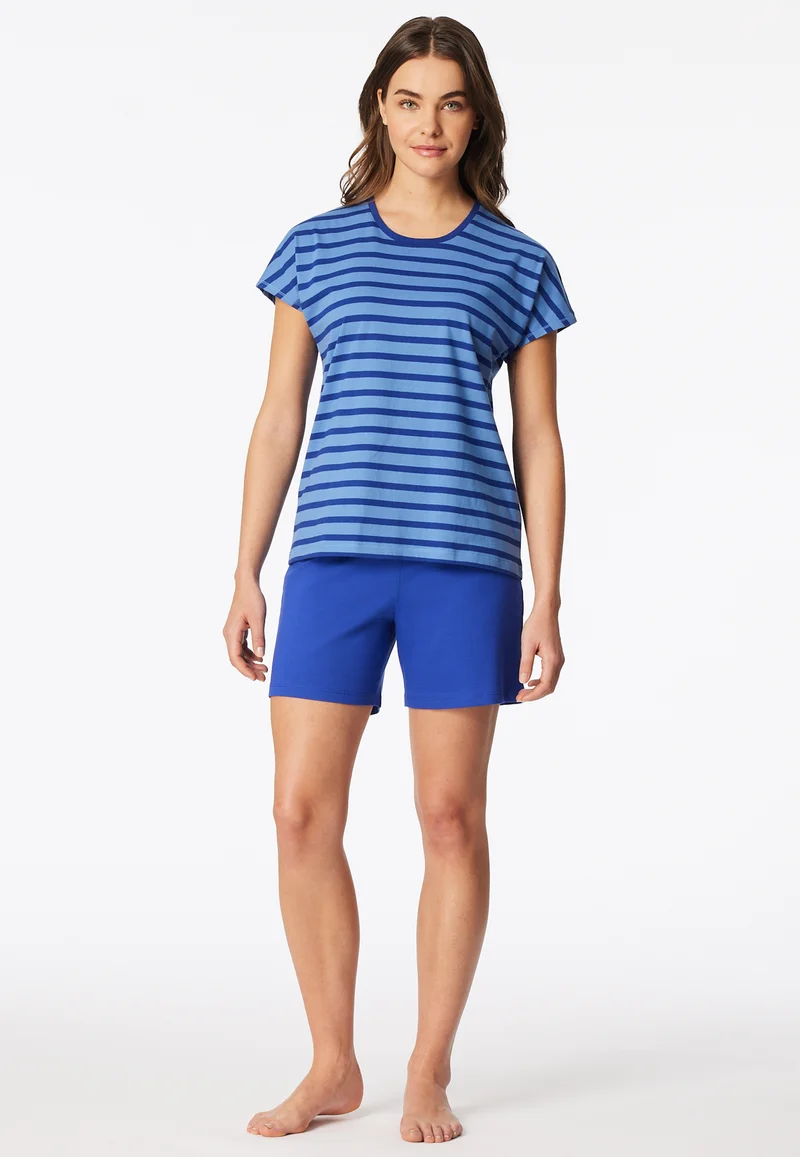 Schlafanzug kurz Blau gestreift - Casual Essentials