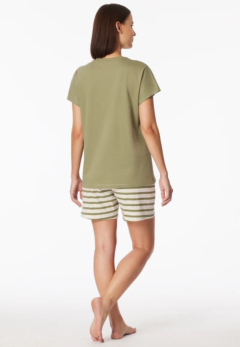Schlafanzug kurz Khaki/Weiss gestreift - Casual Essentials