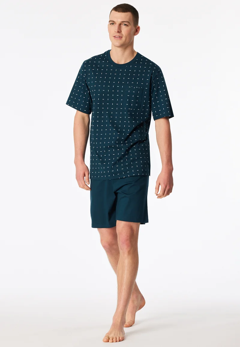 Schlafanzug kurz Blau gemustert - Comfort Essentials