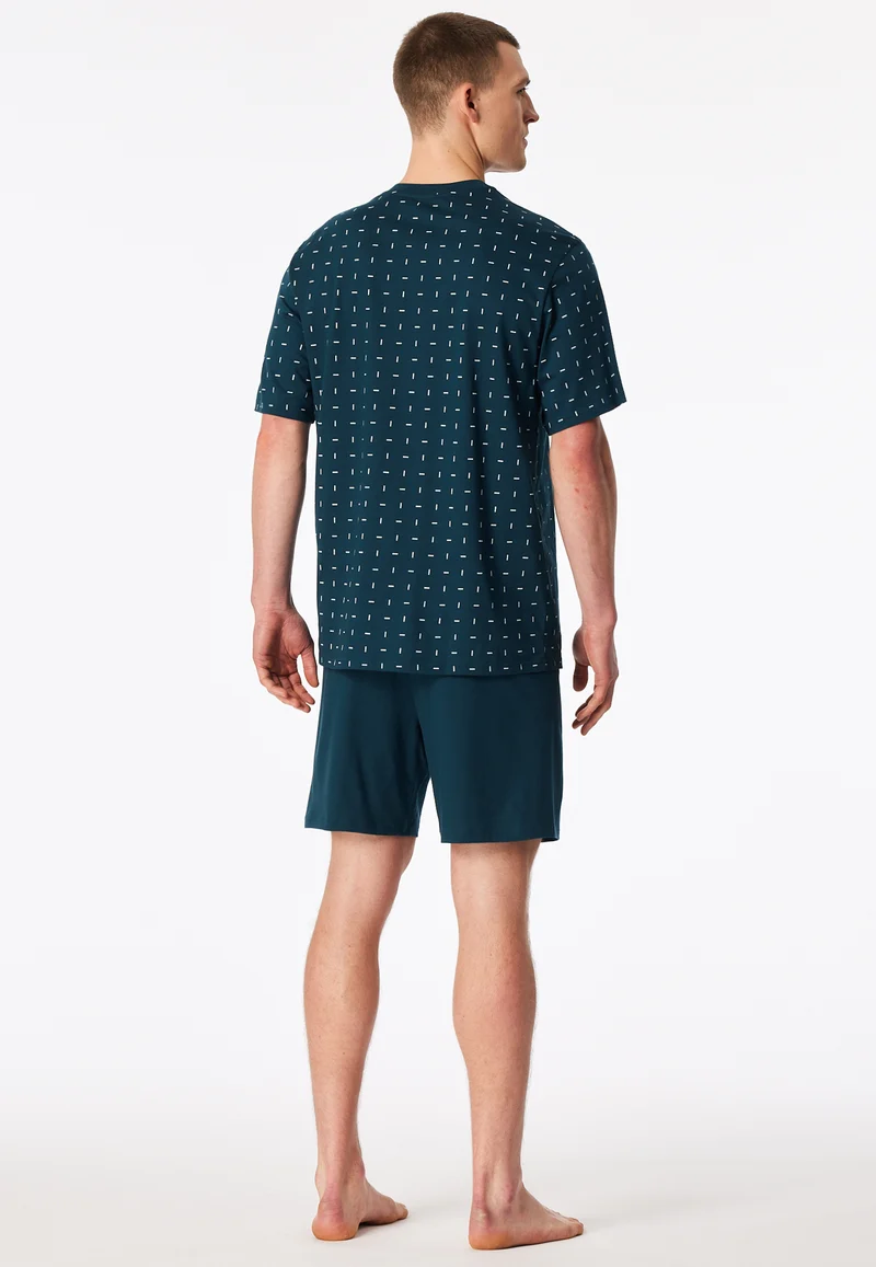 Schlafanzug kurz Blau gemustert - Comfort Essentials
