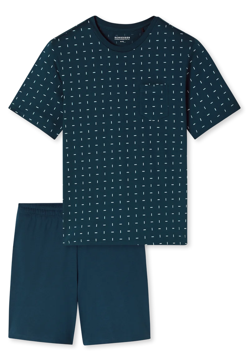 Schlafanzug kurz Blau gemustert - Comfort Essentials
