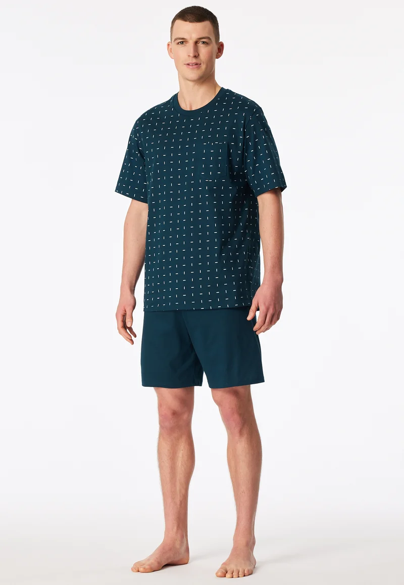 Schlafanzug kurz Blau gemustert - Comfort Essentials