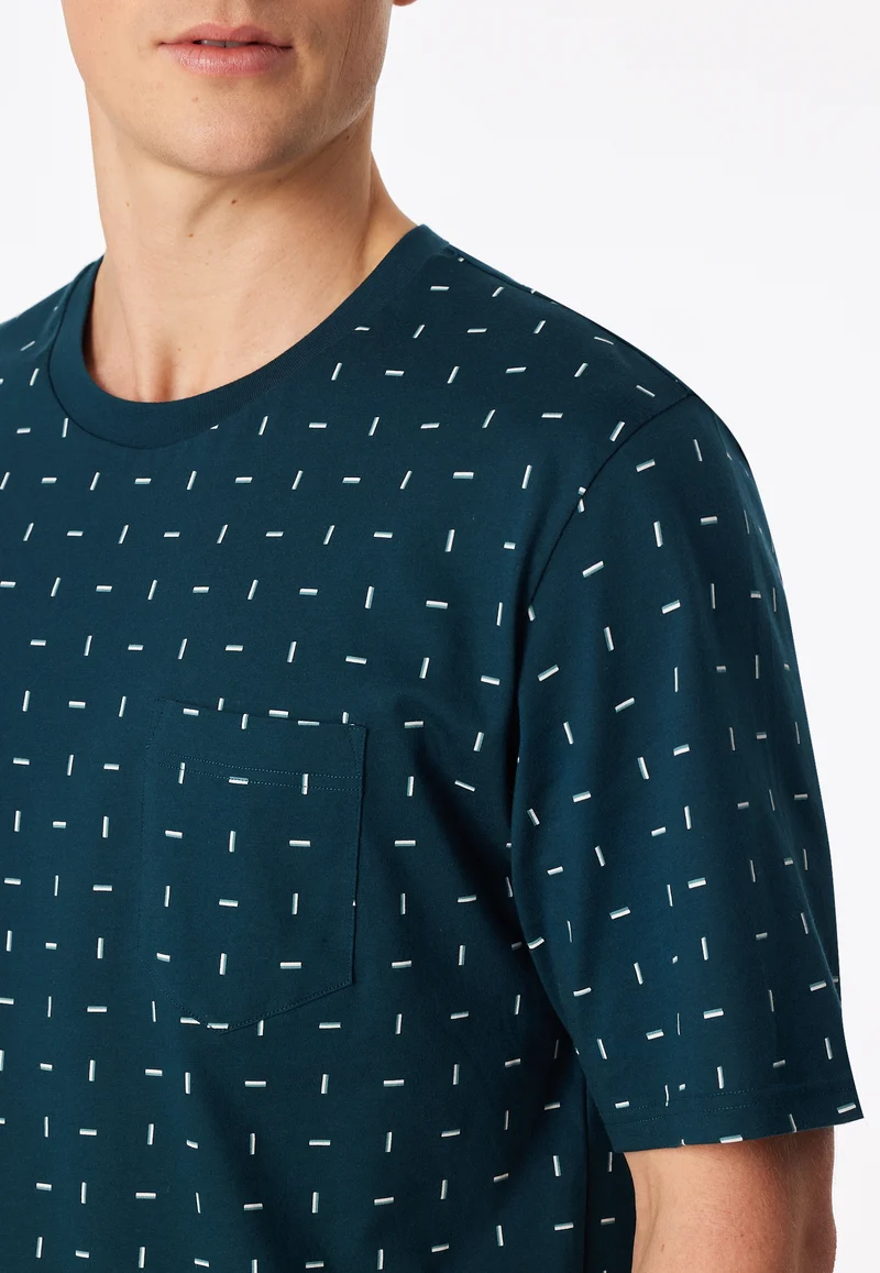 Schlafanzug kurz Blau gemustert - Comfort Essentials