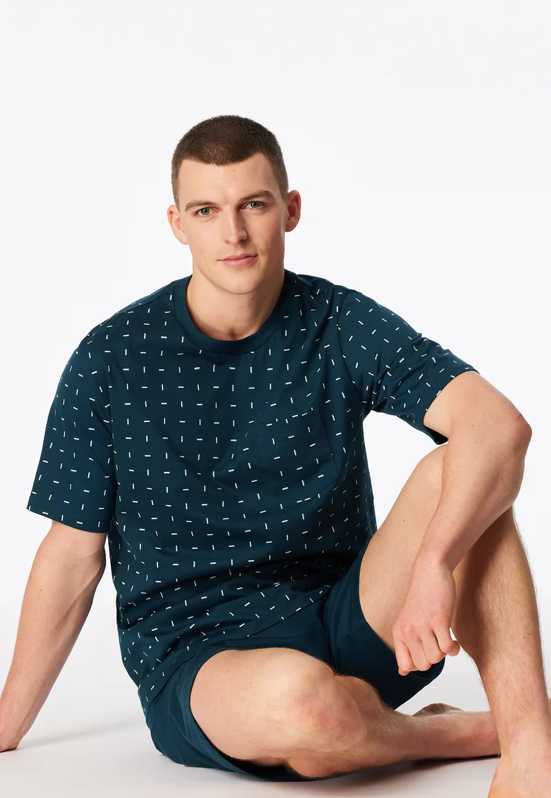 Schlafanzug kurz Blau gemustert - Comfort Essentials