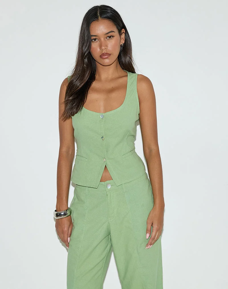Gilet Ganita, lin, vert menthe