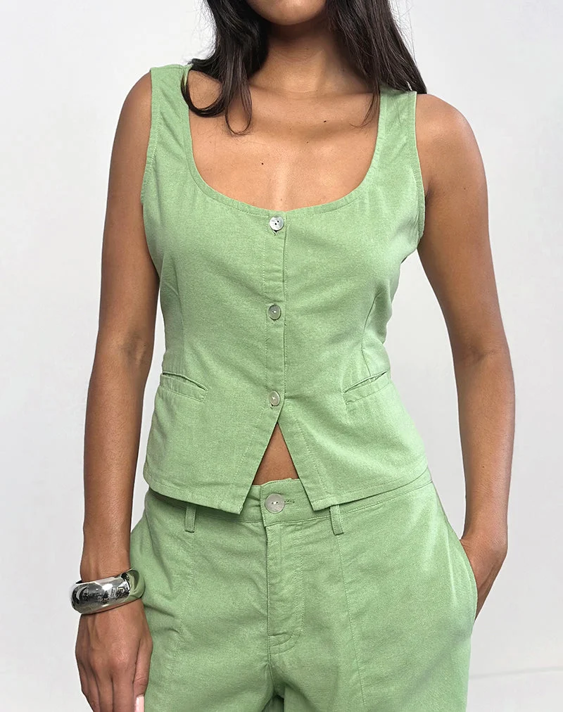 Gilet Ganita, lin, vert menthe