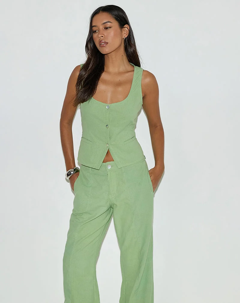 Gilet Ganita, lin, vert menthe