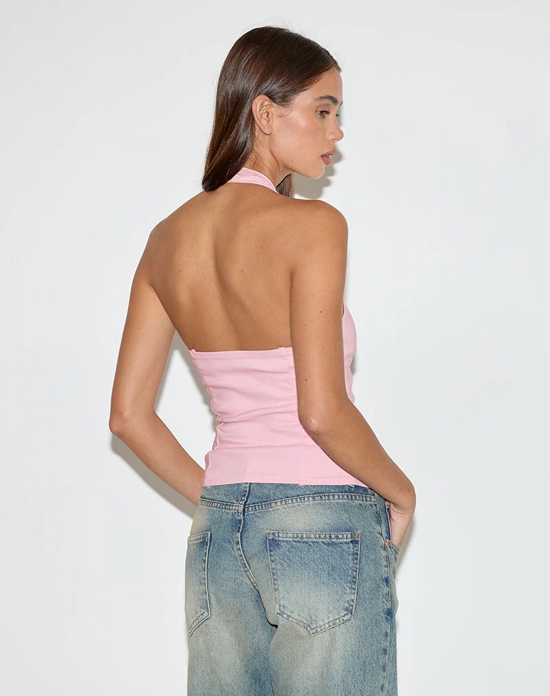 Oorja Halterneck Top in Tailoring Baby Pink