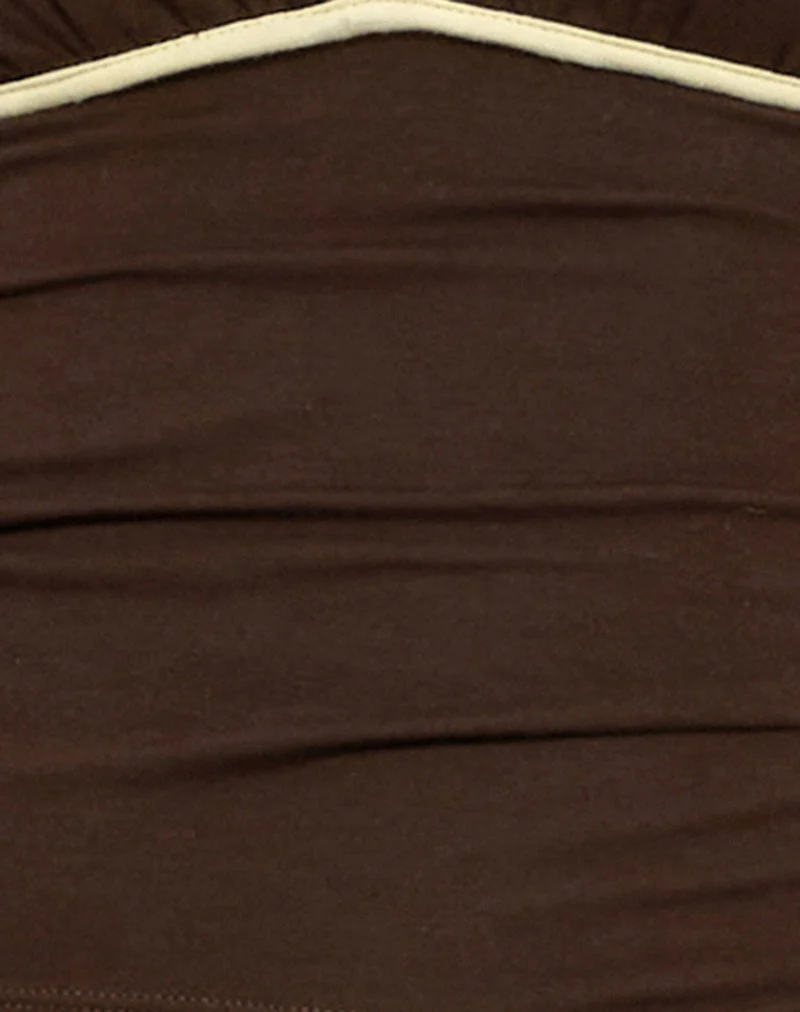 Abeth Halterneck Top in Chocolate Brown with Lemon Piping (Top dos nu en marron chocolaté avec passepoil citron)