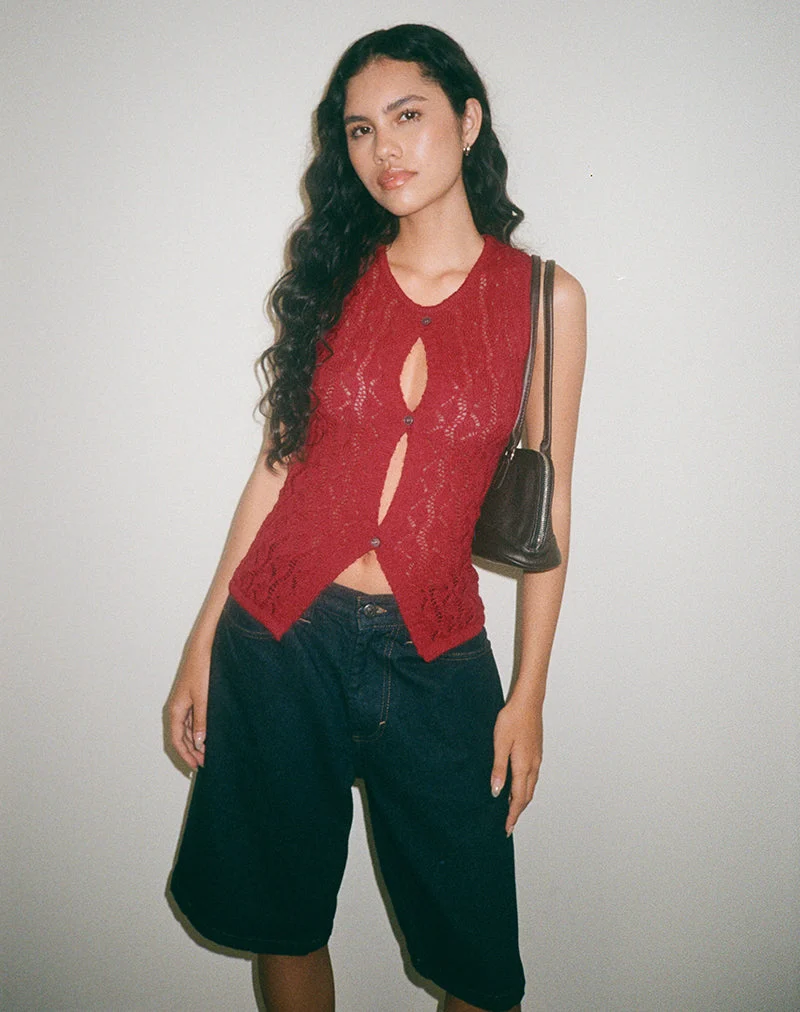 Débardeur à boutons Birama en tricot rouge