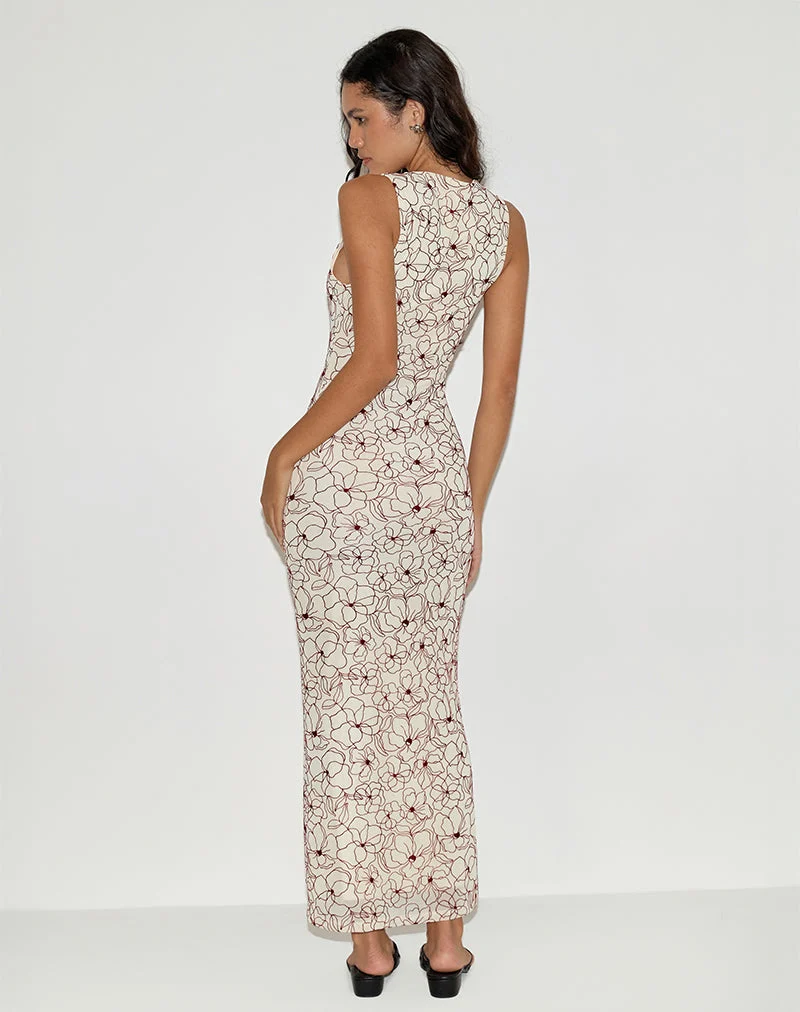 Hoover Maxi Dress in Line Flower Cream