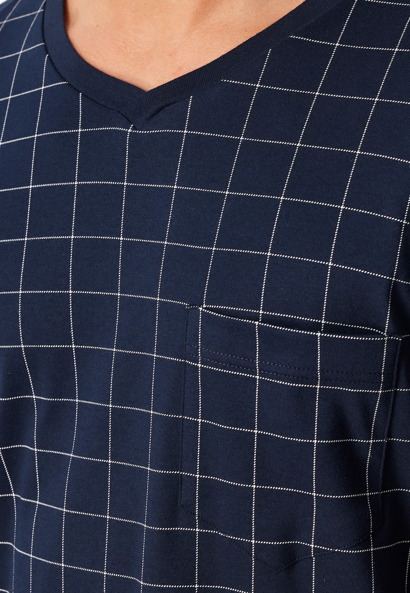 Nachthemd langarm Blau/Weiss kariert - Fine Interlock