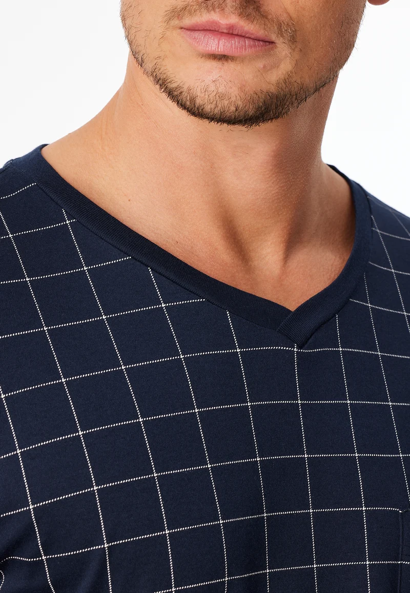 Nachthemd langarm Blau/Weiss kariert - Fine Interlock