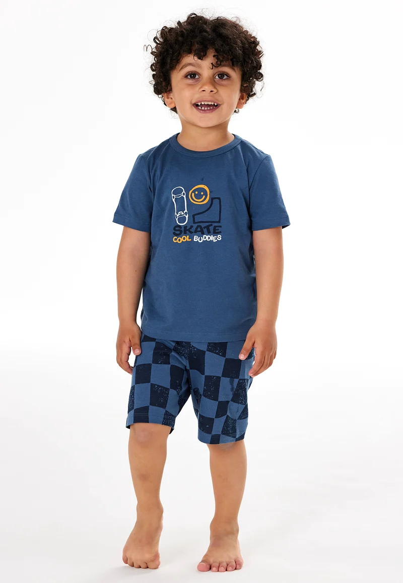 Schlafanzug kurz Blau gemustert - Kids Nightwear