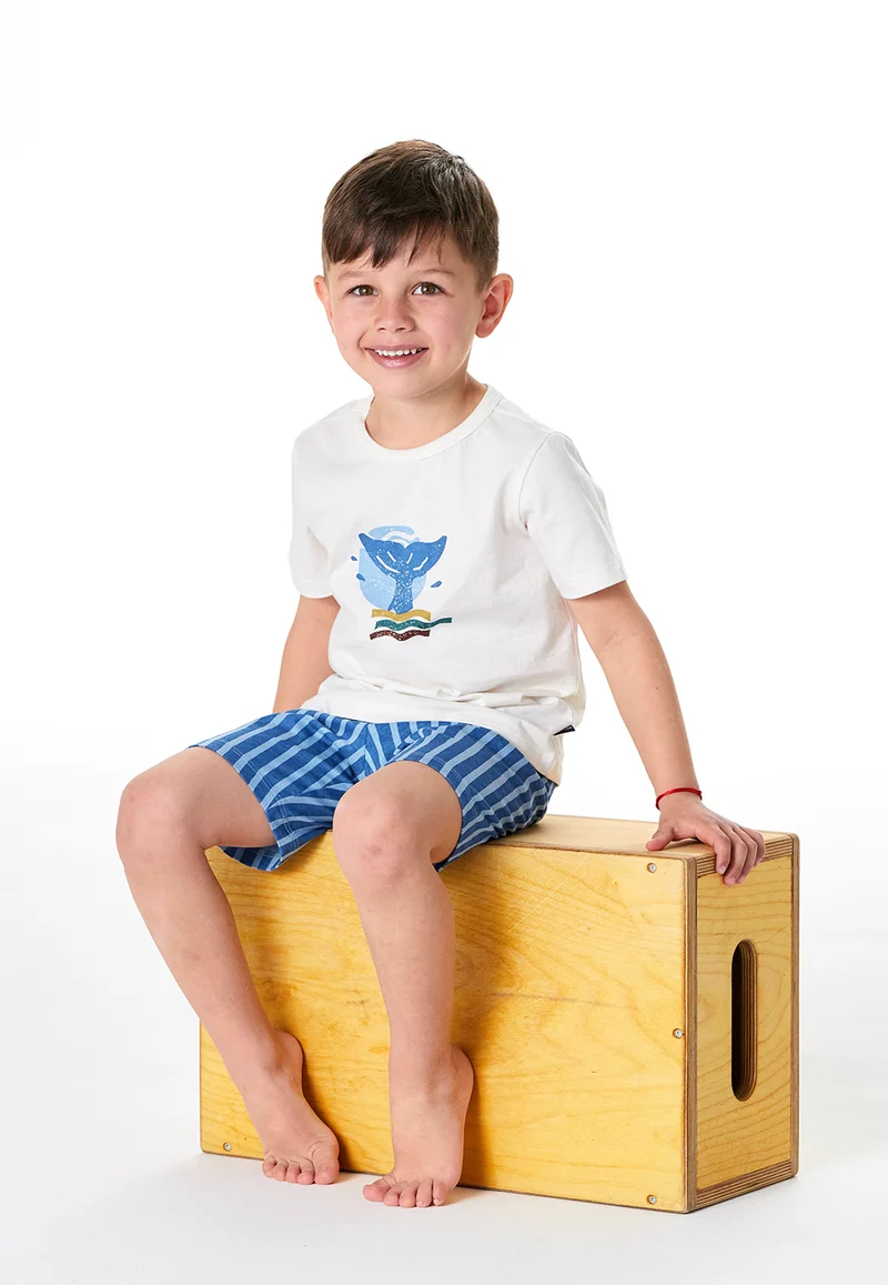 Schlafanzug kurz Blau/Weiss gemustert - Kids Nightwear