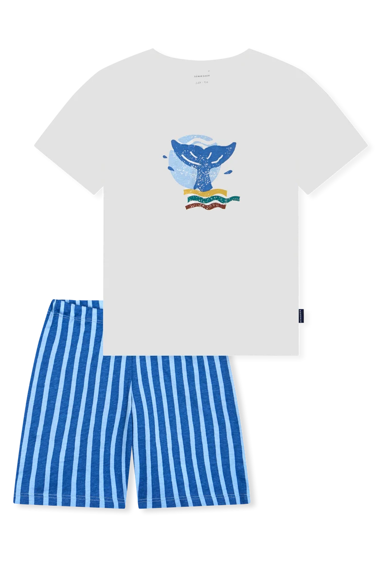 Schlafanzug kurz Blau/Weiss gemustert - Kids Nightwear