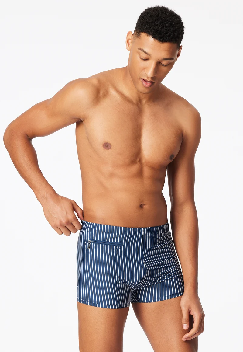 Badehose mit Reißverschlusstasche Blau/Weiss gestreift - Aqua