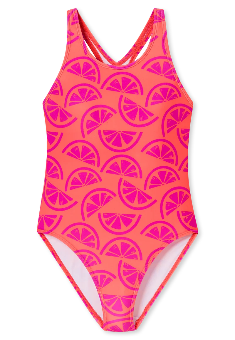 Badeanzug Orange/Pink gemustert - Aqua