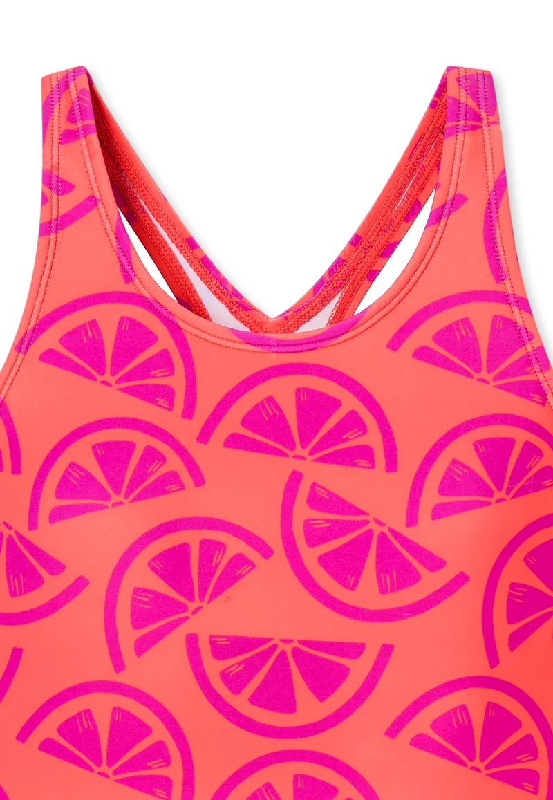 Badeanzug Orange/Pink gemustert - Aqua