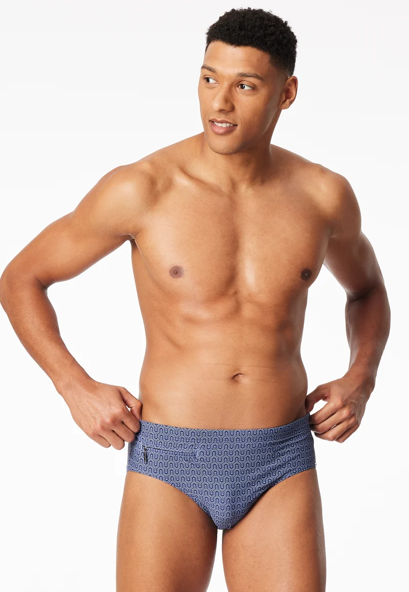 Badehose mit Reißverschluss Blau gemustert - Aqua