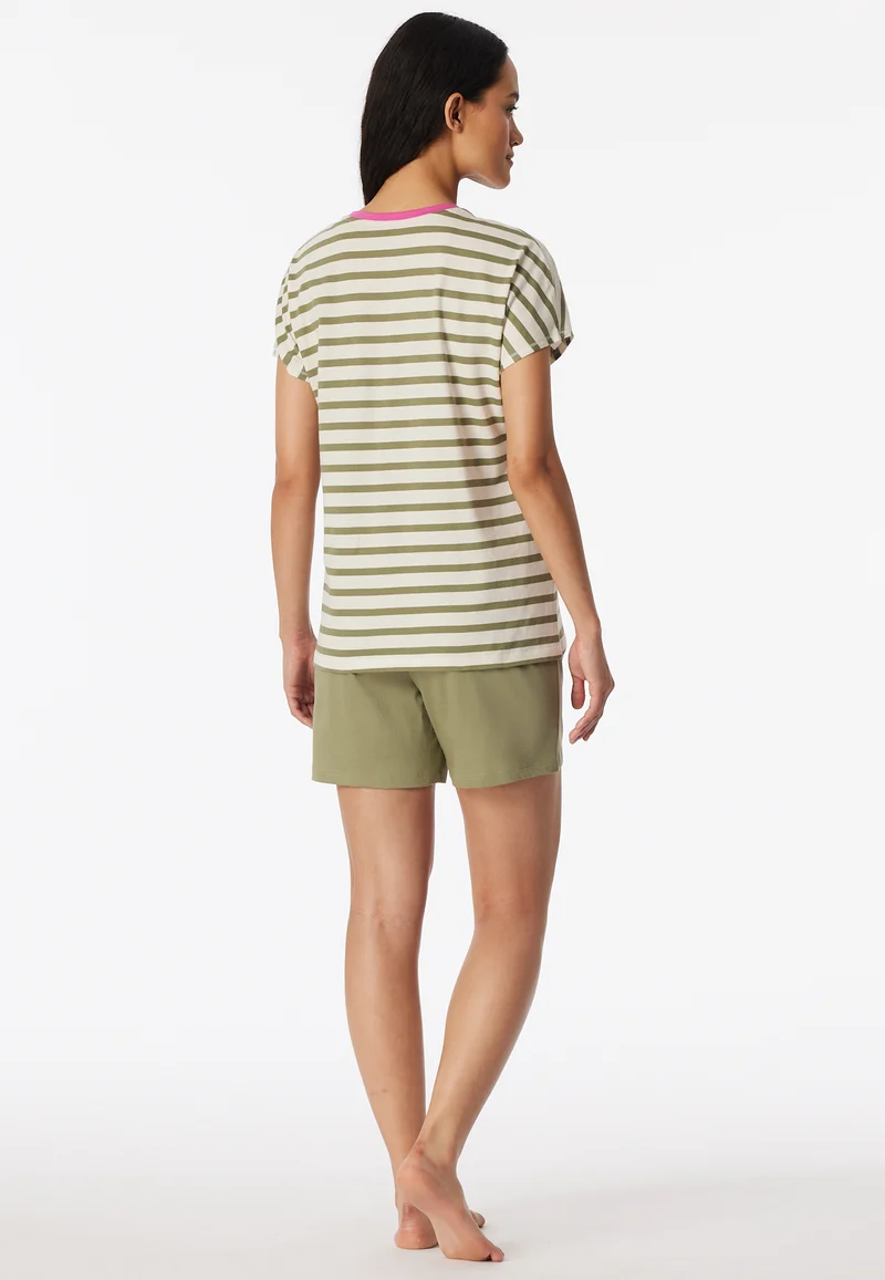 Schlafanzug kurz Khaki/Weiss gestreift - Casual Essentials
