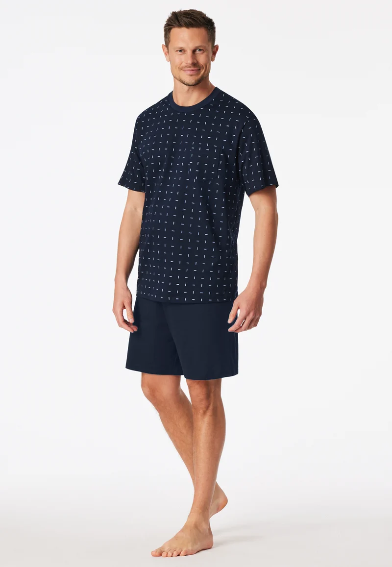 Schlafanzug kurz Blau gemustert - Comfort Essentials