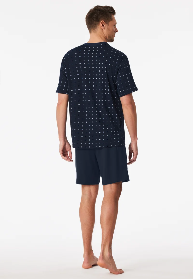 Schlafanzug kurz Blau gemustert - Comfort Essentials
