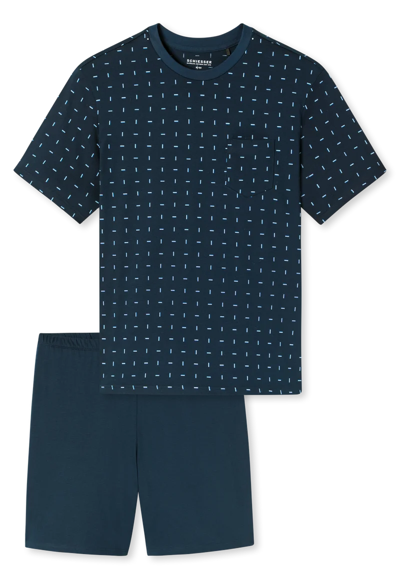 Schlafanzug kurz Blau gemustert - Comfort Essentials
