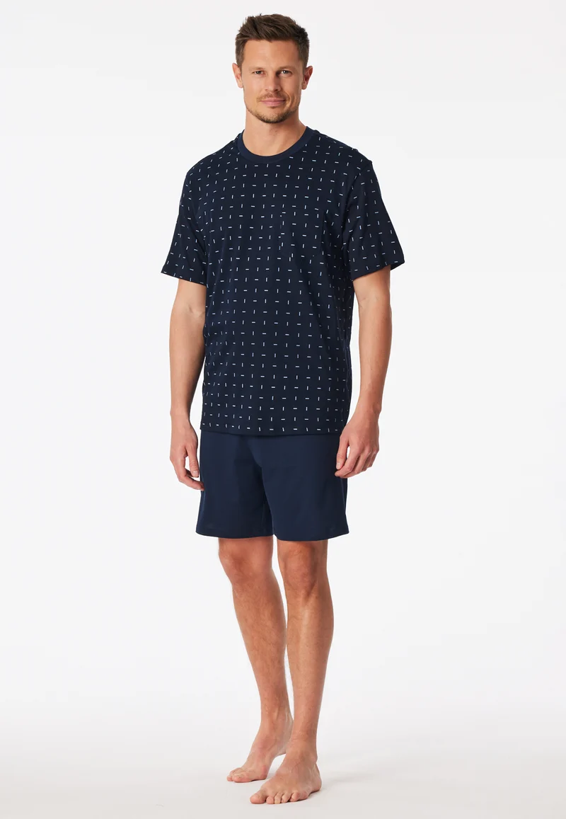 Schlafanzug kurz Blau gemustert - Comfort Essentials