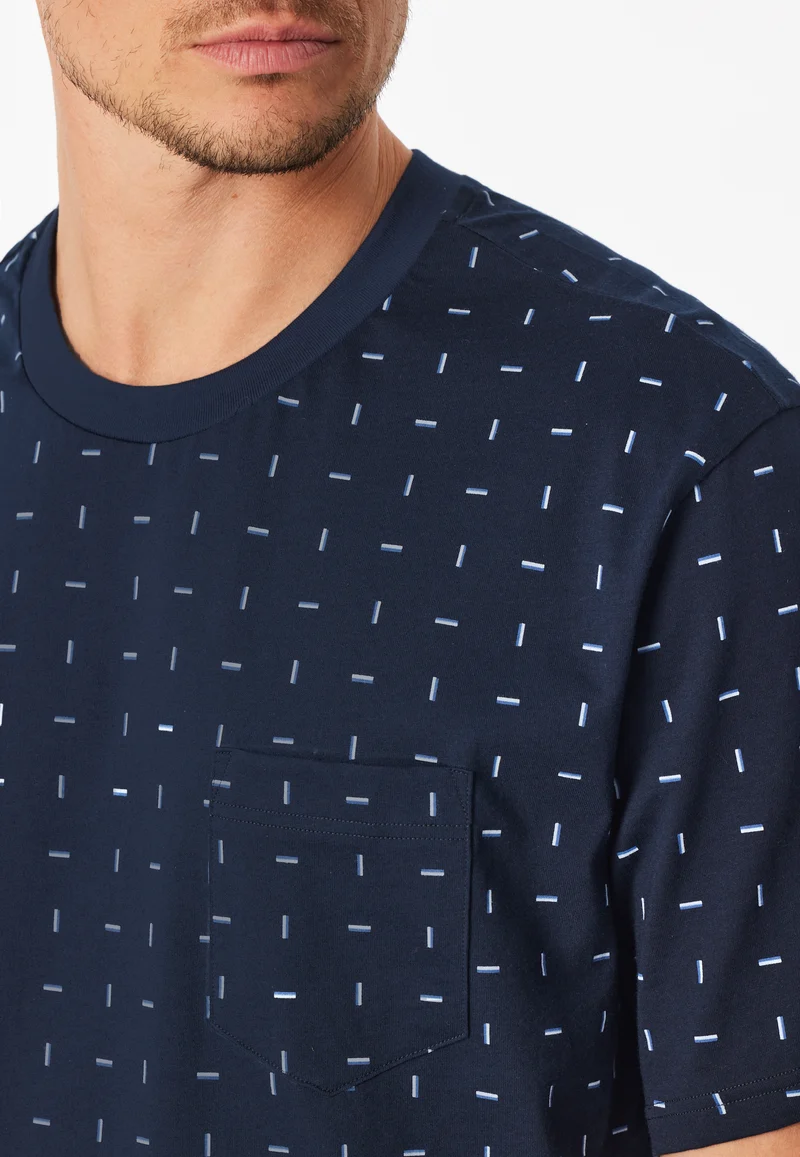 Schlafanzug kurz Blau gemustert - Comfort Essentials