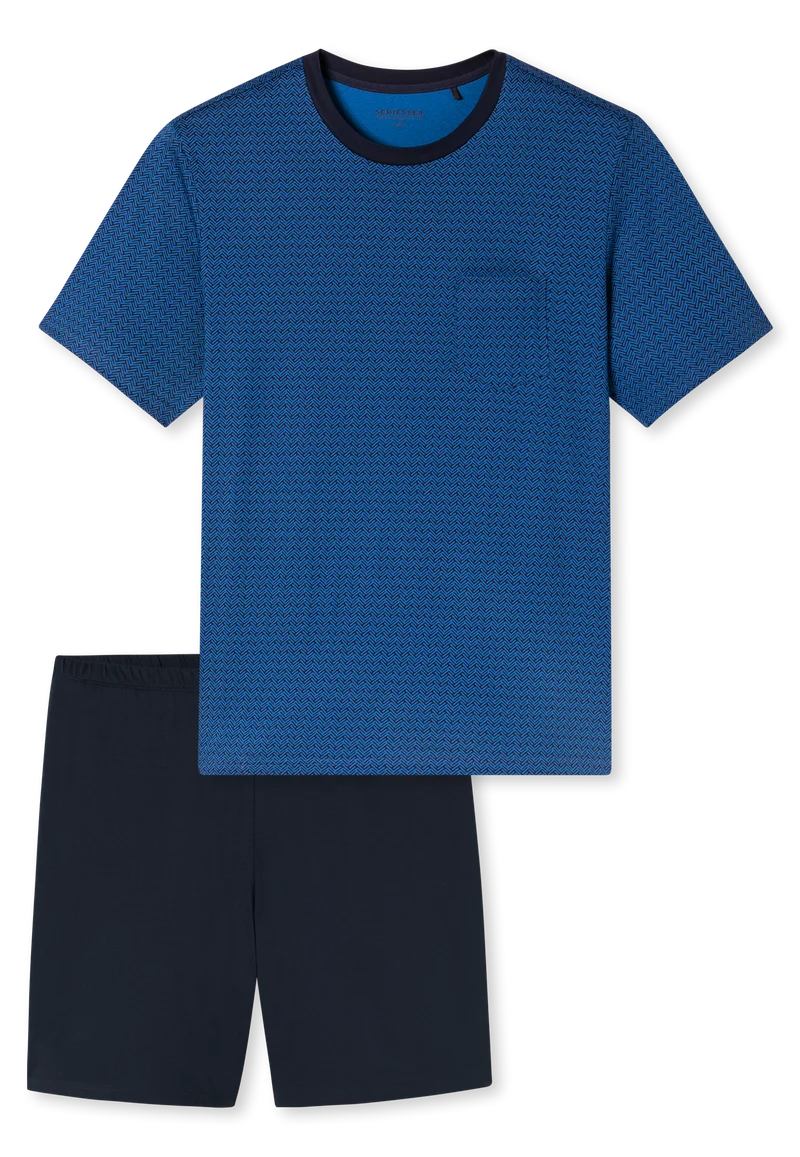 Schlafanzug kurz Bordeaux/Blau - Comfort Essentials