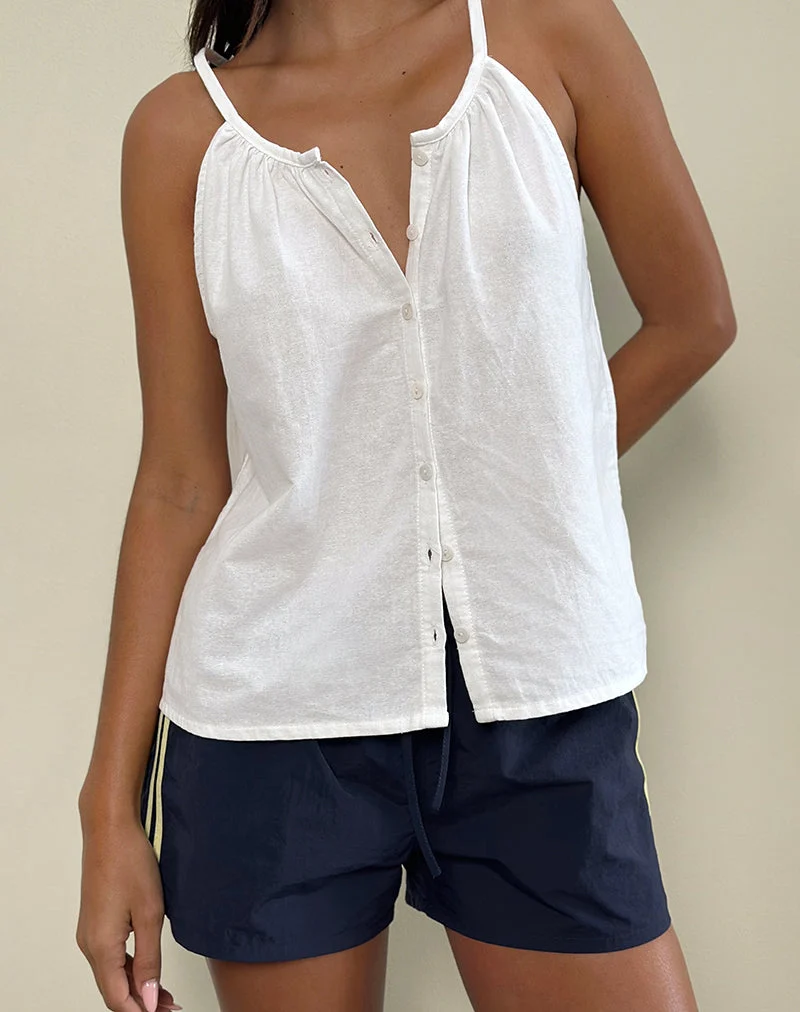 Sanja Scoop Button Top in Ivory