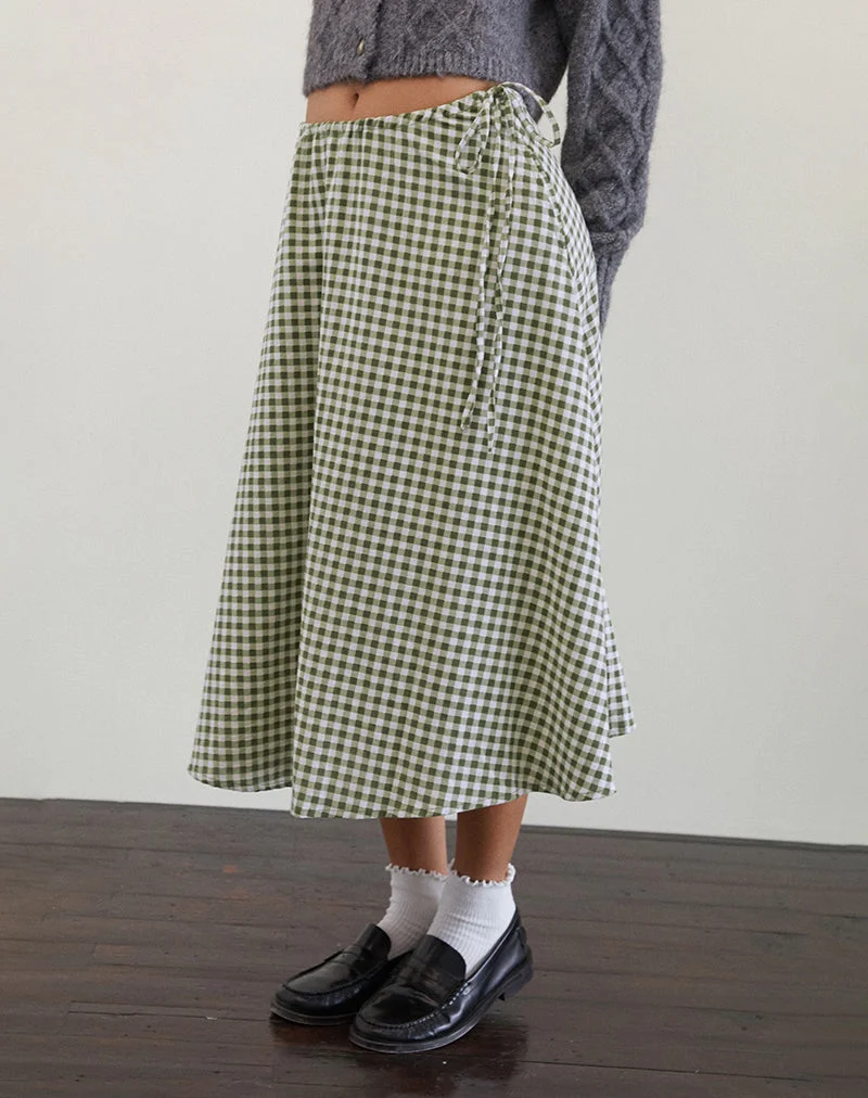 Jupe midi Takara, vichy olive