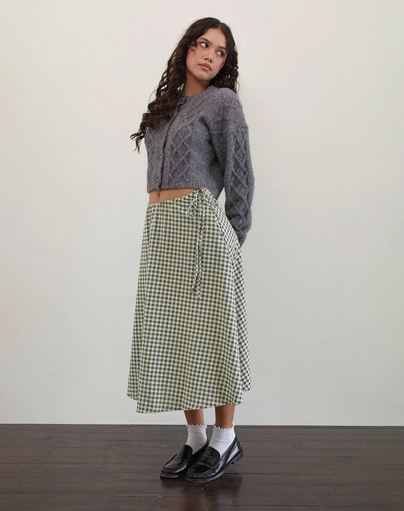 Jupe midi Takara, vichy olive