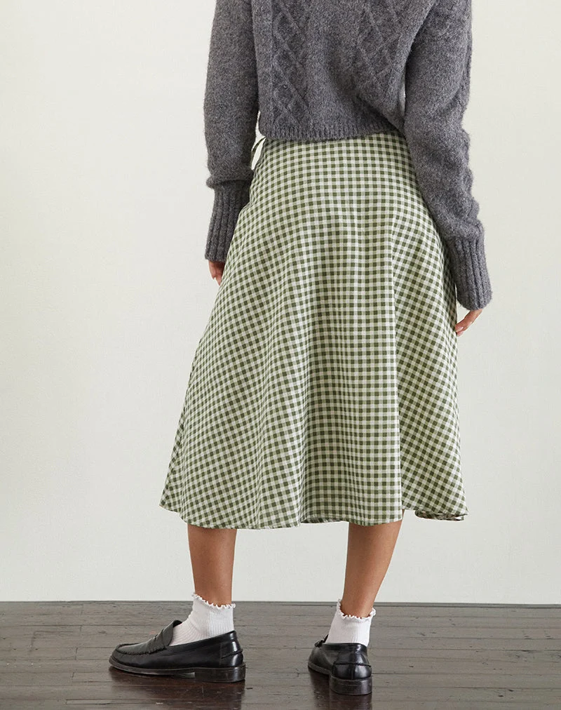 Jupe midi Takara, vichy olive