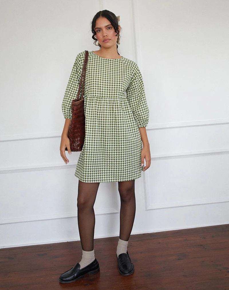 Mini robe Grace Smock en vichy olive