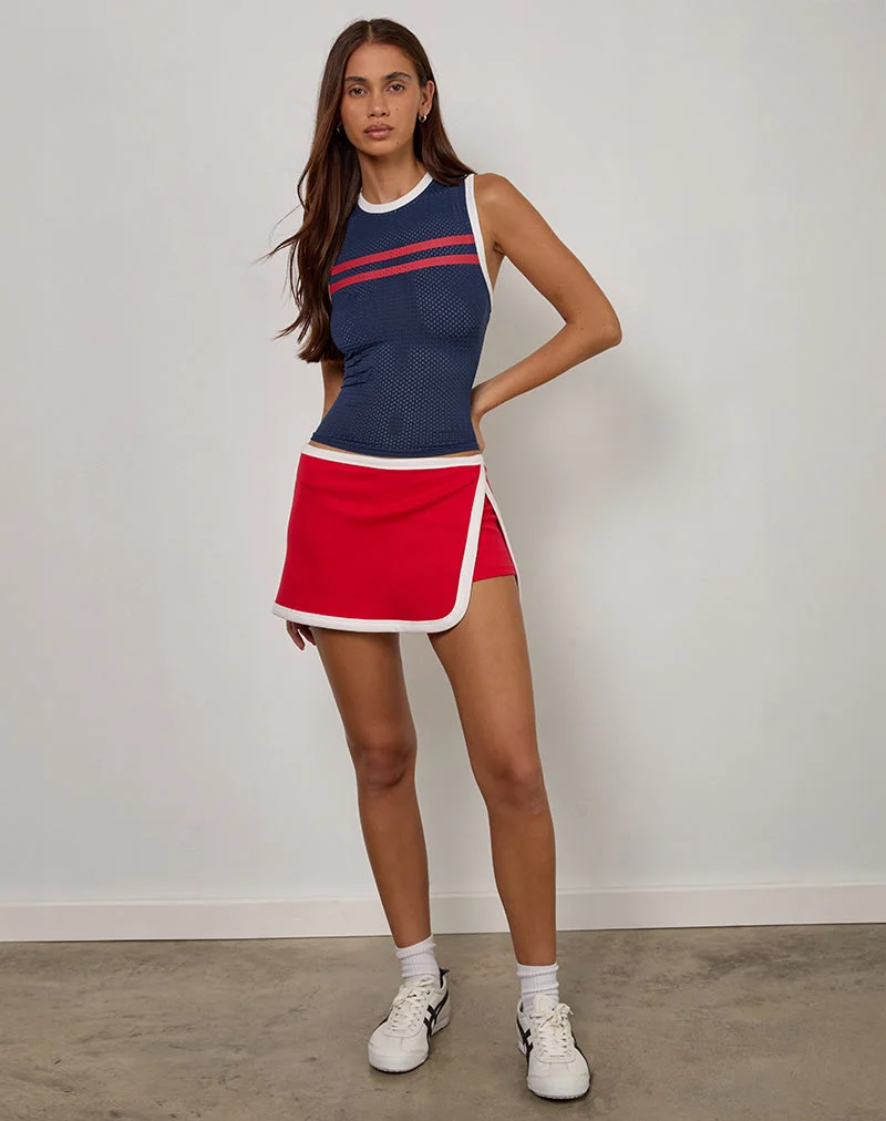 Monlo Top en Airtex Navy avec rayures rouges