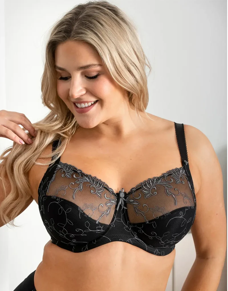 Pour Moi Imogen Rose Embroidered Full Cup Bra Black/Platinum