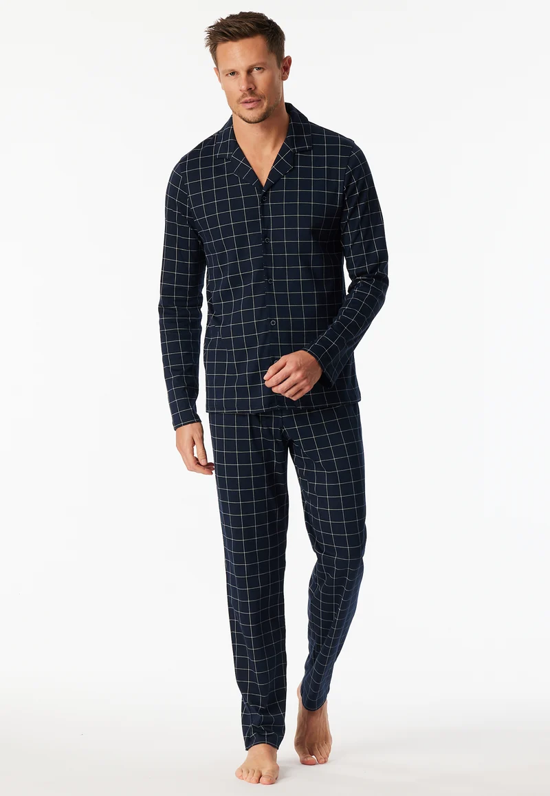 Pyjama Dunkelblau kariert - Fine Interlock