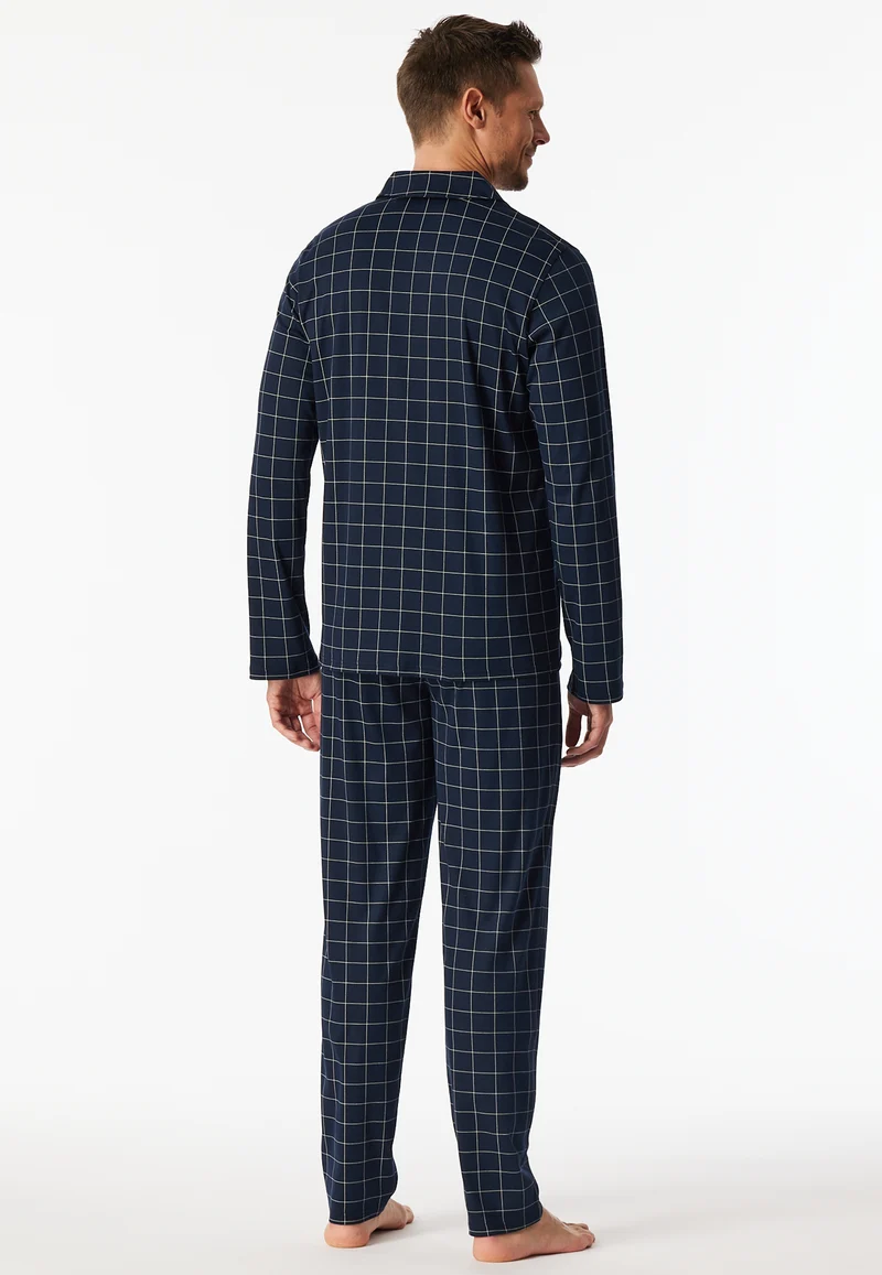 Pyjama Dunkelblau kariert - Fine Interlock