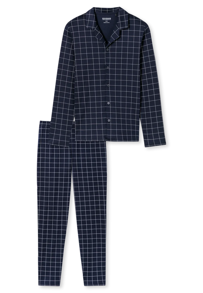 Pyjama Dunkelblau kariert - Fine Interlock