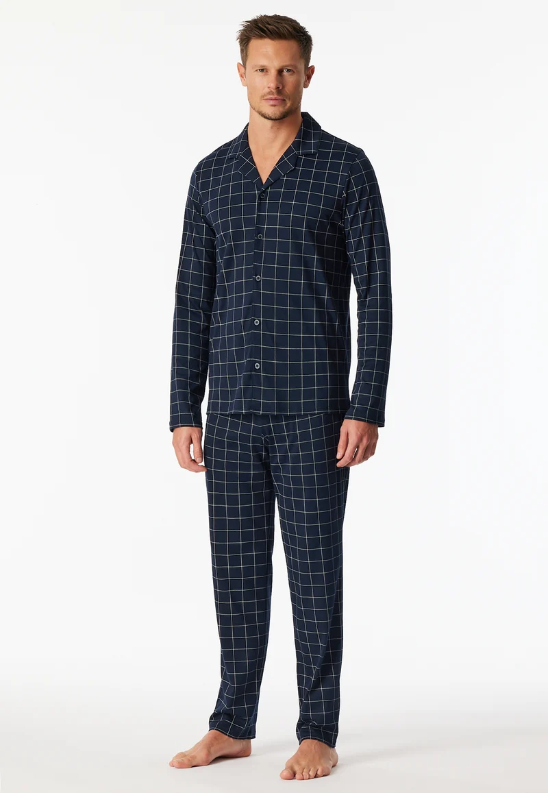 Pyjama Dunkelblau kariert - Fine Interlock